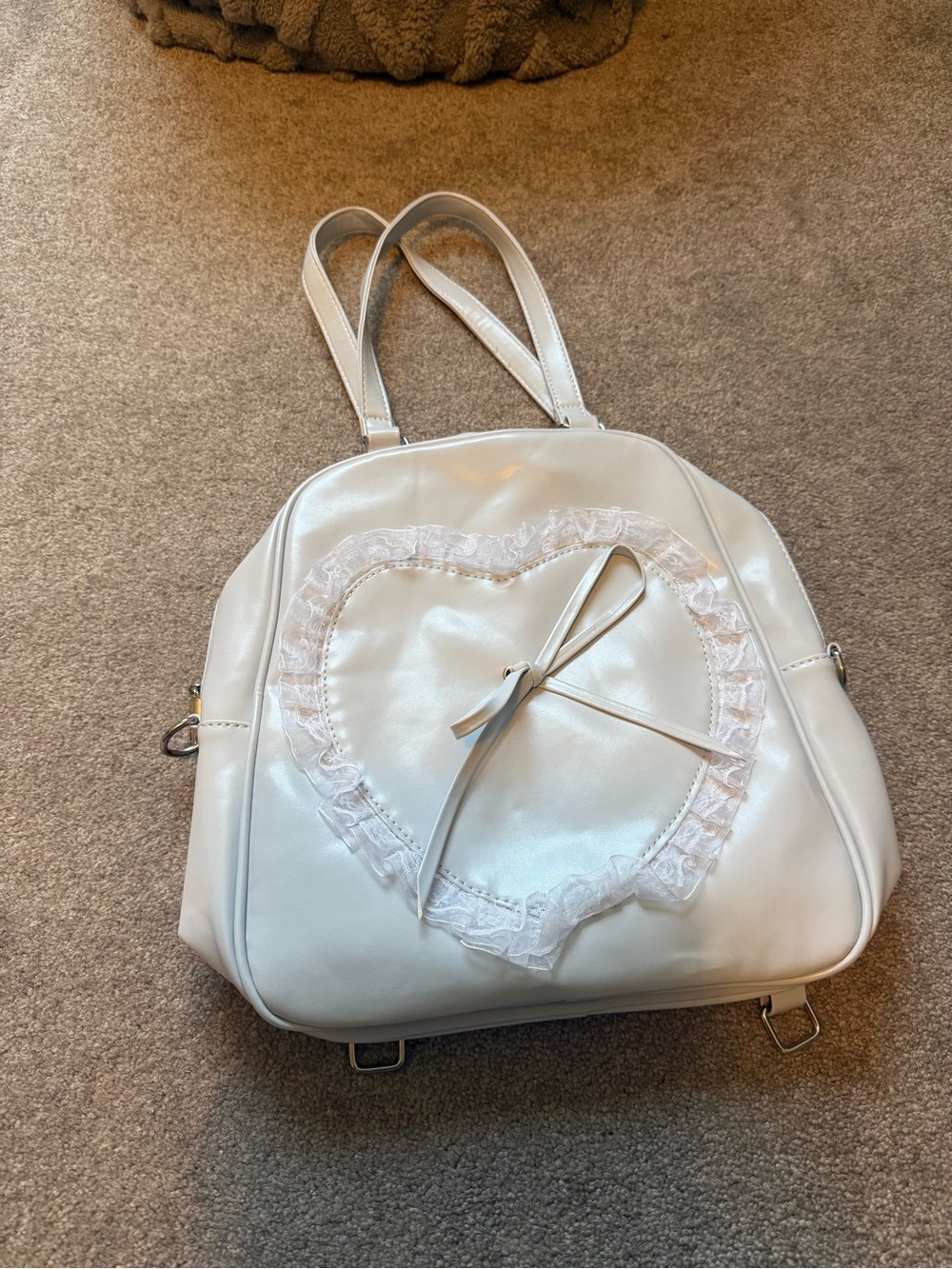 White Heart Lace Tote Bag with Bow